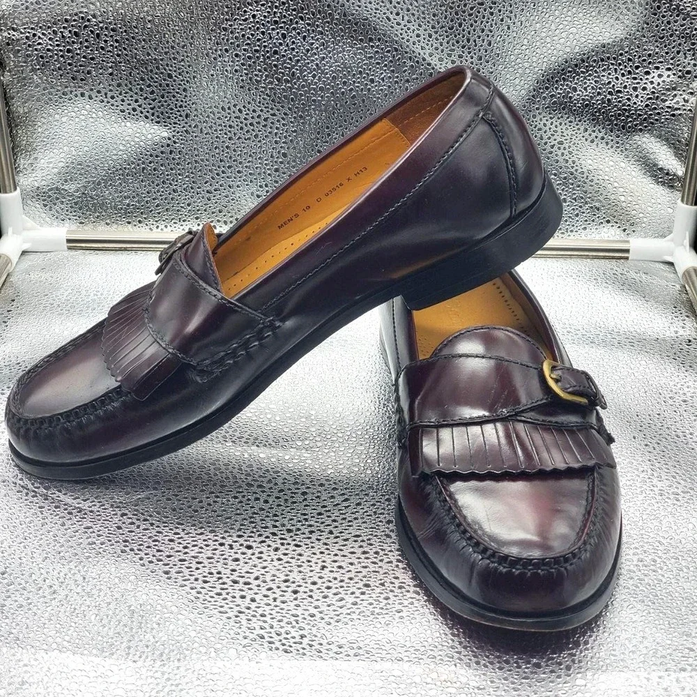 Cole Haan Kiltie Fringe Monk‎ Strap Loafer Dress Shoes Mens 10 Oxblood Leather